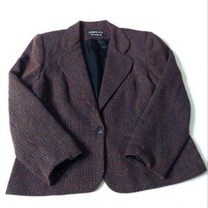 Vintage Adolfo Wool Blend Blazer 10P Women's Rainbow Tweed One Button Jacket